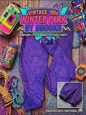Vintage 90s Gorpcore Oversized Track Pants Unisex Purple Parachute Pants